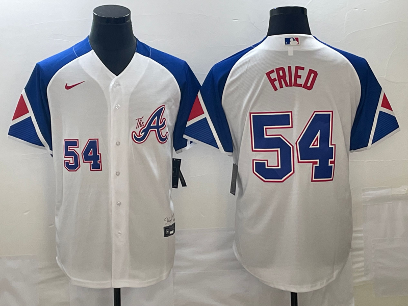 Men's Atlanta Braves #54 Max Fried White 2023 City Connect Cool Base With Patch Stitched Baseball Jersey
